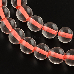 Color dentro de los cordones de cuentas de vidrio pintado con spray, redondo, coral, 8mm, agujero: 1.3~1.6 mm, aproximamente 104 pcs / cadena, 32.7 pulgada