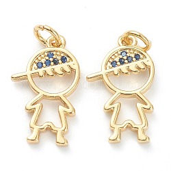 Brass Micro Pave Blue Cubic Zirconia Pendants, Long-Lasting Plated, Boy, Real 18K Gold Plated, 18.5x11x1.5mm, Hole: 3.6mm