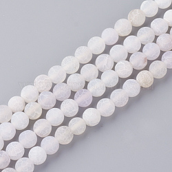 Brins de perles d'agate craquelée de feu naturel, mat, teinte, ronde, floral blanc, 8mm, Trou: 1.5mm, Environ 48 pcs/chapelet, 15.1 pouce