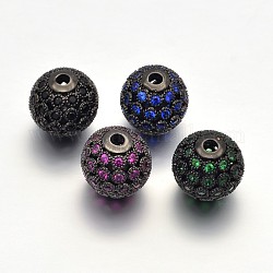 CZ латунные круглые бусины класса ААА с кубическими циркониями, черный цвет металла, без свинца, без никеля и без кадмия, разноцветные, 10 мм, отверстие : 2 мм