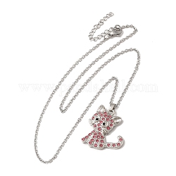 Collier pandant de chat de strass d'alliage avec des chaînes de câble, bijoux en acier inoxydable pour femmes, rose, 17.83 pouce (45.3 cm)