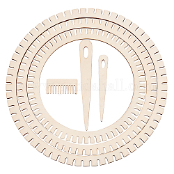Ensembles de métiers à tisser circulaires en bois en forme d'engrenage, avec peigne à tisser et aiguilles en forme de larme, burlywood, 25.5~260x15.5~260x3~3.5mm, 6 pièces / kit