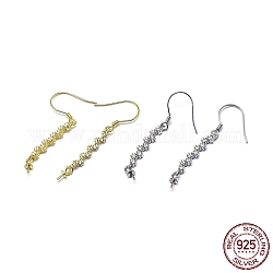925 Sterling Silver Dangle Earring Findings, with Cubic Zirconia, For Half Drilled Beads, Clear, Mixed Color, 40x3mm, 24 Gauge, Pin: 0.5mm