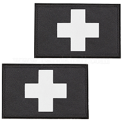 Patchs réfléchissants croix premiers secours, insigne médical cerceau et boucle, rectangle, noir, 50x80x3.5mm