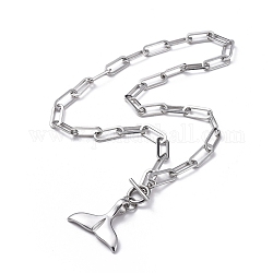 Китовый хвост 304 ожерелья из нержавеющей стали, с цепями скрепки, кабельные цепи, цвет нержавеющей стали, 17.9 дюйм (45.5 см)