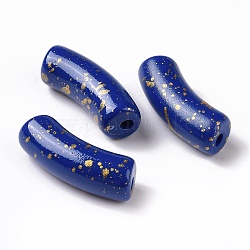 Perles acryliques opaques, avec de la poudre de paillettes, tube incurvé, bleu, 34.5x13.5x11.5mm, Trou: 3.1mm