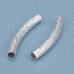 Brass Tube Beads, Long-Lasting Plated, Curved Beads, Textured Tube, 925 Sterling Silver Plated, 30.5x4mm, Hole: 3mm