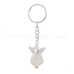 Engel-Schlüsselanhänger mit Anhänger aus ABS-Kunststoff und Kunstperlen, mit eisernen Schlüsselringen, weiß, 8.1 cm
