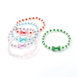 Perle di vetro si estendono braccialetti, bowknot, colore misto, diametro interno: 2-1/2 pollice (6.2 cm)