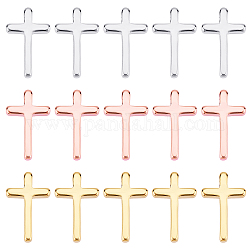 SUPERFINDINGS 24Pcs 3 Color Brass Tiny Cross Charms, Mixed Color, 13x8.5x2.5mm, Hole: 1.4mm, 8pcs/style