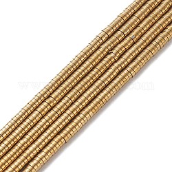 Electroplate Non-magnetic Synthetic Hematite Beads Strands, Heishi Beads, Flat Round/Disc, Grade A, Golden Plated, 3x1mm, Hole: 1mm, about 400pcs/strand, 16 inch