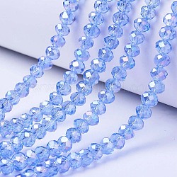 Electroplate Glass Beads Strands, AB Color Plated, Faceted, Rondelle, Light Sky Blue, 8x6mm, Hole: 1mm, about 72pcs/strand, 16.14 inch(41cm)