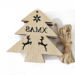 Decorazioni pendenti in legno grezzo, con corda di canapa, per addobbi natalizi, albero di Natale, 7.2x7.2cm, 10pcs/scatola