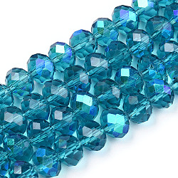 Chapelets de perles en verre électroplaqué, demi arc-en-ciel plaqué, facette, rondelle, bleu acier, 8x6mm, Trou: 1mm, Environ 65~68 pcs/chapelet, 15.7~16.1 pouce (40~41 cm)