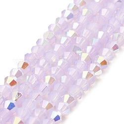 Chapelets de perles en verre peint, imitation opalite, facette, de couleur plaquée ab , Toupie, lilas, 4.5x4mm, Trou: 0.8mm, Environ 88~89 pcs/chapelet, 13.11'' (33.3 cm)