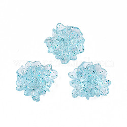 Cabochons en acrylique transparent, avec de la poudre de paillettes, fleur, bleu ciel, 25x22.5x10.5mm