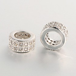 Brass Micro Pave Cubic Zirconia European Large Hole 
Ring Beads, Platinum, 7.5~8x4mm, Hole: 5mm