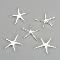 Латунные подвески морские звезды / морские звезды, серебристый цвет, 32x32 мм