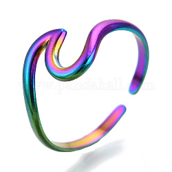 304 Sea Wave Manschettenringe aus Edelstahl, offene Ringe für Frauen Mädchen, Regenbogen-Farb, uns Größe 7 (17.9mm)