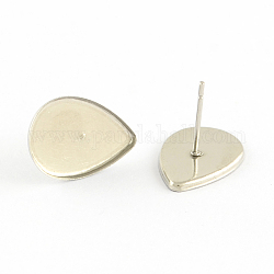 304 Stainless Steel Stud Earring Settings, Stainless Steel Color, teardrop, Tray: 11x15mm, 15x11x1mm, Pin: 0.5mm