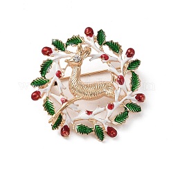 Spilla con strass a tema natalizio, stemma in lega leggera oro per abbigliamento zaino, cervo, 42x14mm