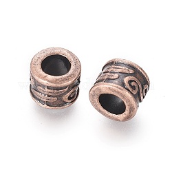 Large Hole Beads, Tibetan Style European Beads, Lead Free & Cadmium Free & Nickel Free, Red Copper, Column, 8.5mm in diameter, 7mm thick, hole: 5mm