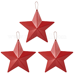 GORGECRAFT 3PCS 5.31 Inch Metal Barn Star Crafts Hanging Wall Decor 3D Iron Red Outdoor Wall Arts Ornament Indoor Outdoor Decoration for Home Farmhouse Christmas July 4th Country Americana Patriotic