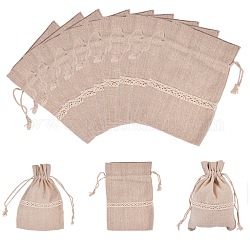 Buste da imballaggio in cotone pandahall elite, borse coulisse, con pizzo, tan, 14~15x10~11cm, 20 pc / set