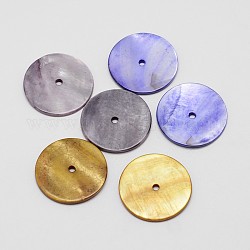 Separadores de abalorios de concha naturales teñidos, disco / plano y redondo, abalorios heishi, color mezclado, 25x2mm, agujero: 2 mm