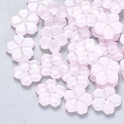 Perles de verre transparentes peintes par pulvérisation sur une seule face, fleur, rose, 11.5x12x2.5mm, Trou: 1mm