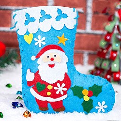 Kits de chaussettes de Noël en tissu non tissé bricolage, y compris le tissu, aiguille, cordon, le père noël