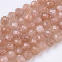 Natürliche sunstone Perlen Stränge, facettiert, Runde, 3 mm, Bohrung: 0.7 mm, ca. 120 Stk. / Strang, 15.75 Zoll (40 cm)