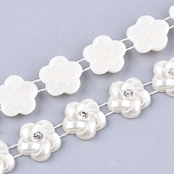 ABS Plastic Imitation Pearl Beaded Trim Garland Strand, Great for Door Curtain, Wedding Decoration DIY Material, with Rhinestone, Flower, Floral White, 15x4.5mm, 10yards/roll