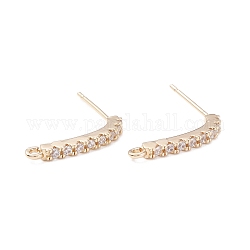 Rack Plating Brass Micro Pave Cubic Zirconia Stud Earring Findings, with Loop, Long-Lasting Plated, Rectangle, Real 14K Gold Plated, 17x16x2mm, Hole: 1.2mm, Pin: 0.7mm