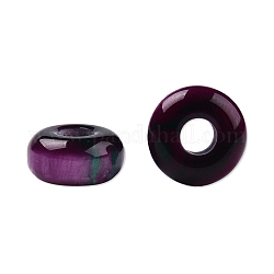 Abalorios de resina europea, cuenta con hueco grande, de piedras preciosas de imitación, plano y redondo, púrpura, 14x6.5mm, agujero: 4.6~4.8 mm