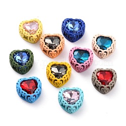 Sew on Rhinestone, Glass Rhinestone, with Brass Findings, Garments Accessories, Imitation Jelly, Heart, Mixed Color, 12.5x12.5x5.7mm, Hole: 1.2mm