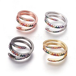Кубического циркония кольца манжеты, открытые кольца, с латунной фурнитурой , разноцветные, Размер 5, 15.5 мм