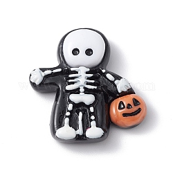 Cabujones de resina opaca con tema de halloween, negro, patrón de esqueleto, 27x26x7mm