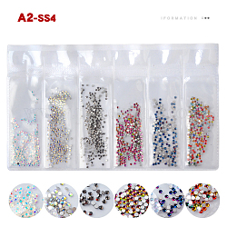 Glass Rhinestone Flat Back Cabochons, Nail Art Decoration Accessories, Faceted, Half Round, Mixed Color, 1.5mm, about 1440pcs/bag