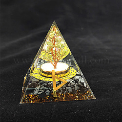 Générateurs d'énergie de résine de pyramide d'orgonite, Reiki – flocons de neige naturels en obsidienne et arbre à l'intérieur pour la décoration de la maison et du bureau, 60x60x60mm