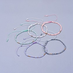 調整可能なナイロン糸編組ビーズブレスレット  ガラスシードビーズとガラスラッパビーズ  ミックスカラー  2インチ（5.2cm）