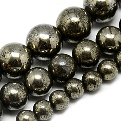 Chapelets de perles de pyrite naturelle , ronde, gris ardoise foncé, 12mm, Trou: 1mm, Environ 34 pcs/chapelet, 16.3 pouce (41.4 cm)
