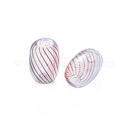 Cuentas de globo de vidrio soplado hechas a mano transparentes, patrón de la raya, columna, saddle brown, 13.5~15.5x9.5mm, agujero: 1~2 mm
