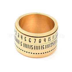 Anillo giratorio de acero titanio, con patrón numérico, anillos de banda ancha para unisex, dorado, 14mm, diámetro interior: 17.1 mm