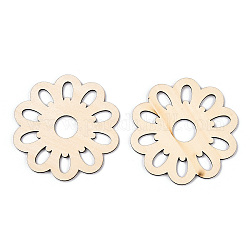 Unfinished Natural Poplar Wood Filigree Joiners Links, Laser Cut Wood Shapes, Flower, Antique White, 77x80x2.5mm, Hole: 16.5mm