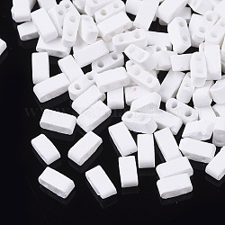 2-Hole Glass Seed Beads, Rubberized Style, Rectangle, White, 4.5~5.5x2x2~2.5mm, Hole: 0.5~0.8mm
