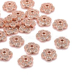 5 micro en laiton -petal ouvrent caps zircons clairs, Sans cadmium & sans nickel & sans plomb, Véritable plaqué or rose, 9x9x3mm, Trou: 1.5mm