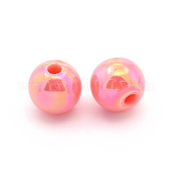 UV Plating Acrylic Round Beads, Hot Pink, 6mm, Hole: 2mm, about 6250pcs/500g
