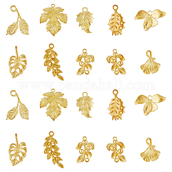 SUPERFINDINGS DIY Jewelry Making Finding Kit, Including Brass Pendant and Link Connectors, Oak & Ginkgo & Grape Leaf, Raw(Unplated), 14~22.5x9~20.5x1.5~6mm, Hole: 1~2mm, 20Pcs/box