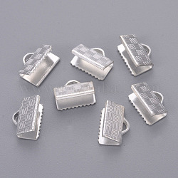 Silver Color Plated Brass Ribbon Crimp Ends, Rectangle, 7x10mm, Hole: 1x3mm